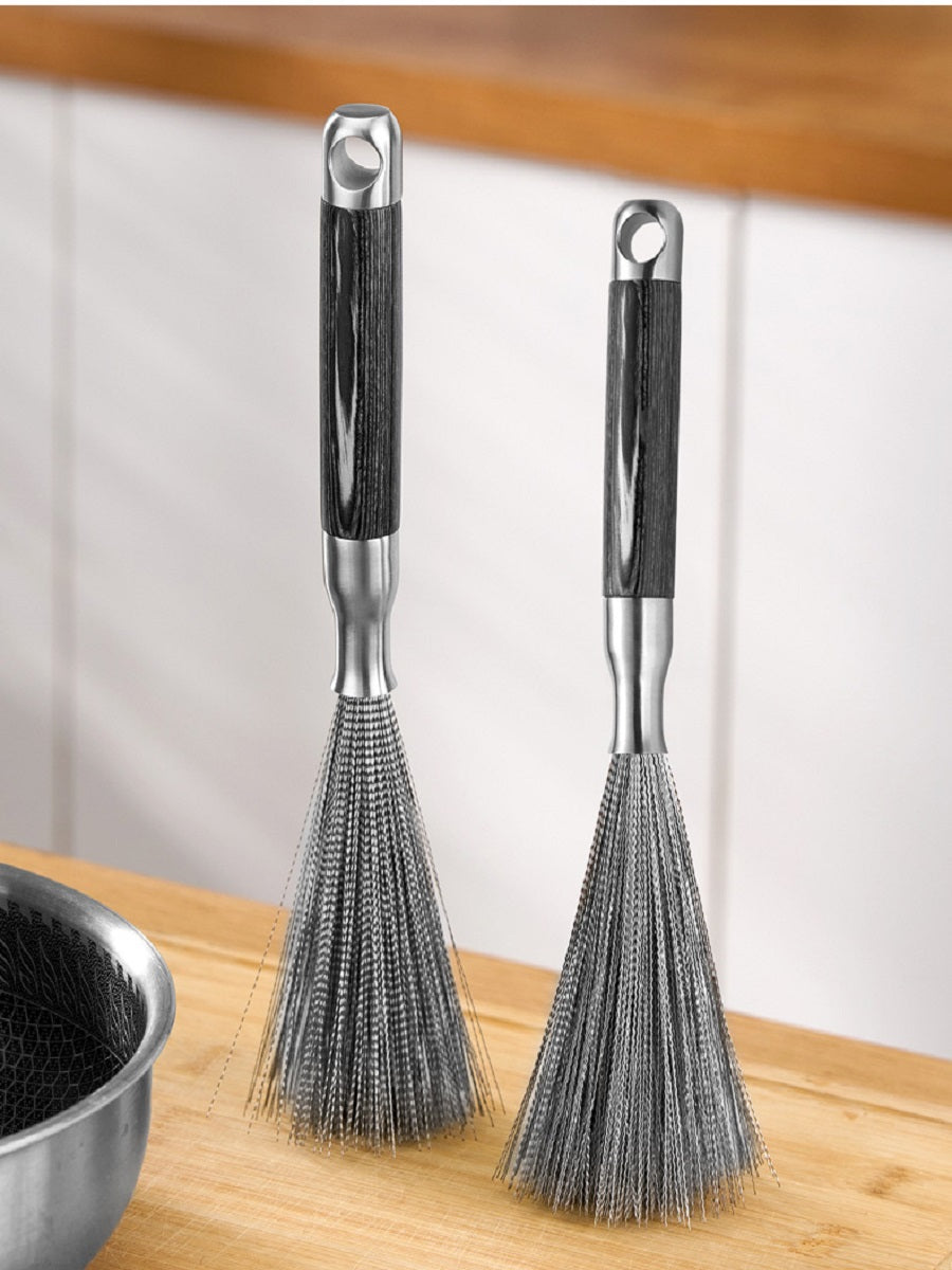 HOMGED Ebony handle 304 stainless steel household kitchen pot brush, removable and replaceable brush