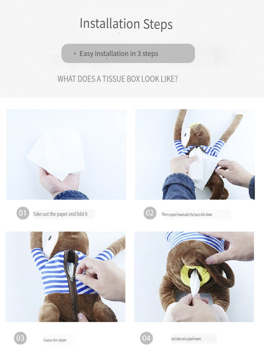 MCZB Creative Pippi monkey tissue box, car supplies, pull-out car seat back pumping box, can be used at home, can be used as a toy