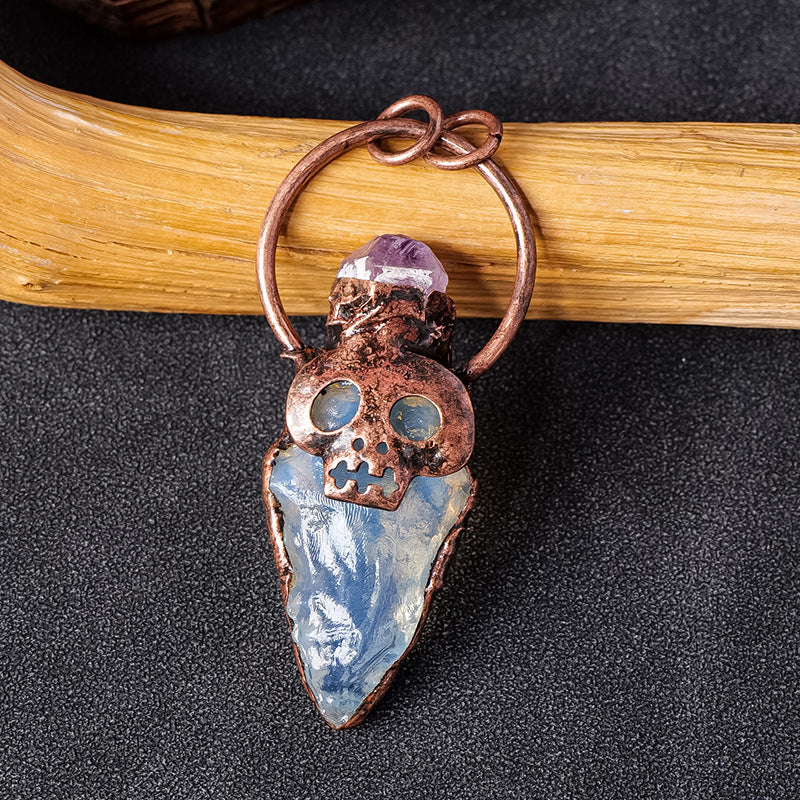 RYS European and American retro copper skull crystal arrow pendant necklace, punk style