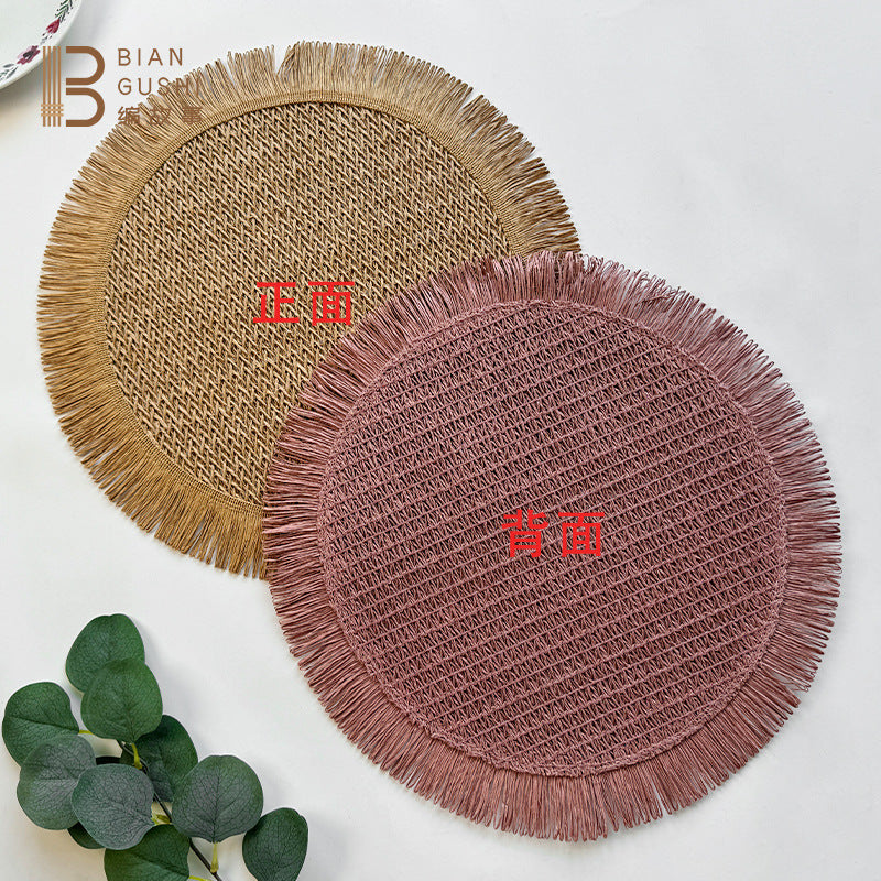 BGS Solid Color Paper Woven Tassel Round Insulated Placemat, Home Decor, 38cm (15 inches) Diameter