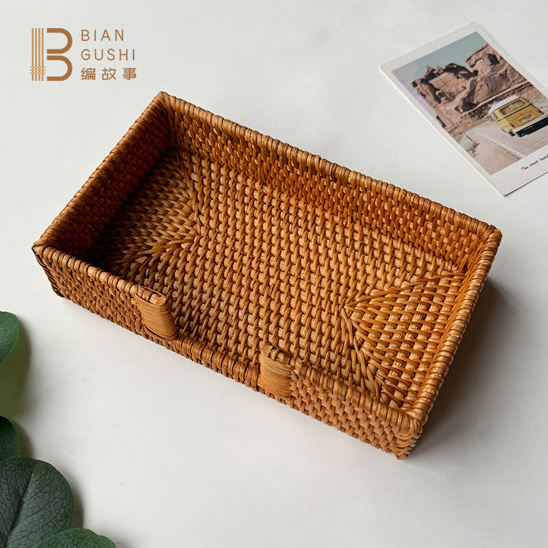 BGS Japanese pastoral style autumn ivy rattan tissue box, living room, desktop simple storage box,2 pieces