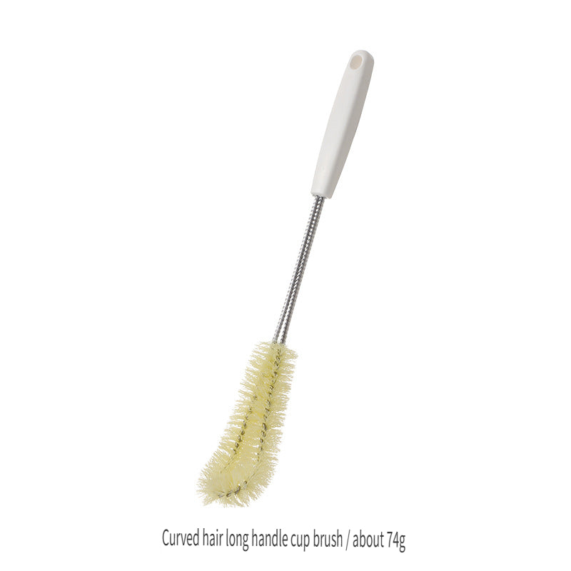 FaSoLa Kitchen long handle short handle water bottle glass cleaning brush, nylon flexible bristles curved brush head