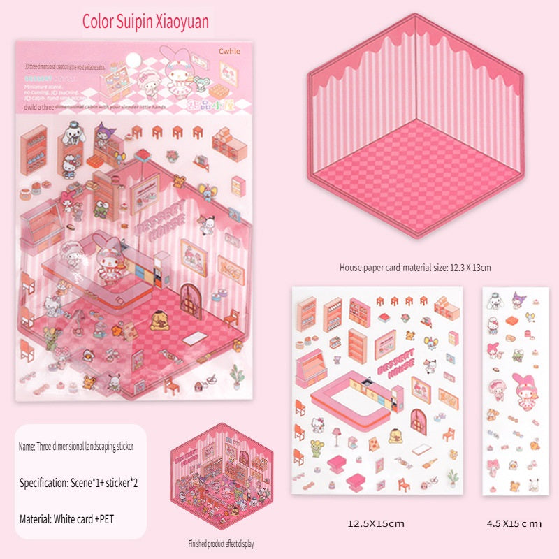 ERANC Three-dimensional cartoon miniature scene stickers, collage landscaping stickers, hand account materials, diy stickers