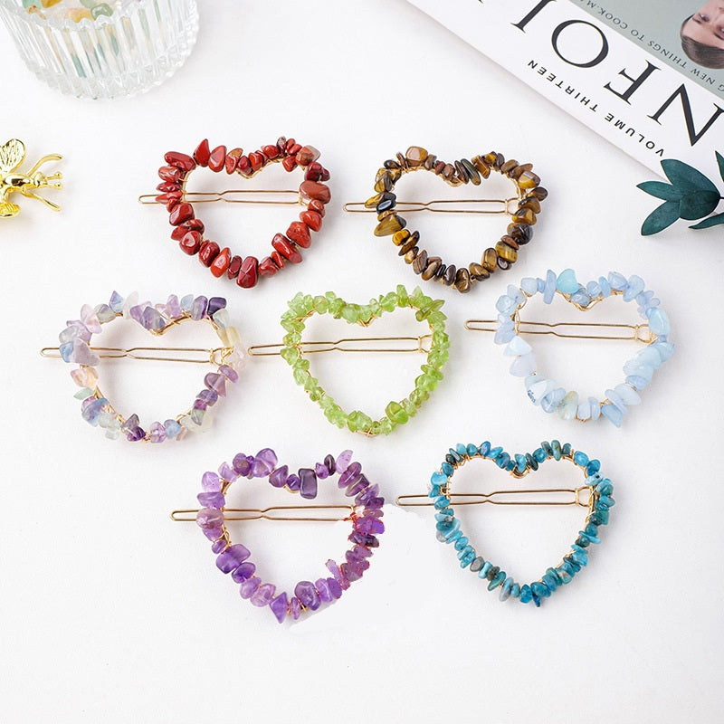 RYS Natural crystal gravel love hairpin, handmade diy winding one-word clip hair accessories