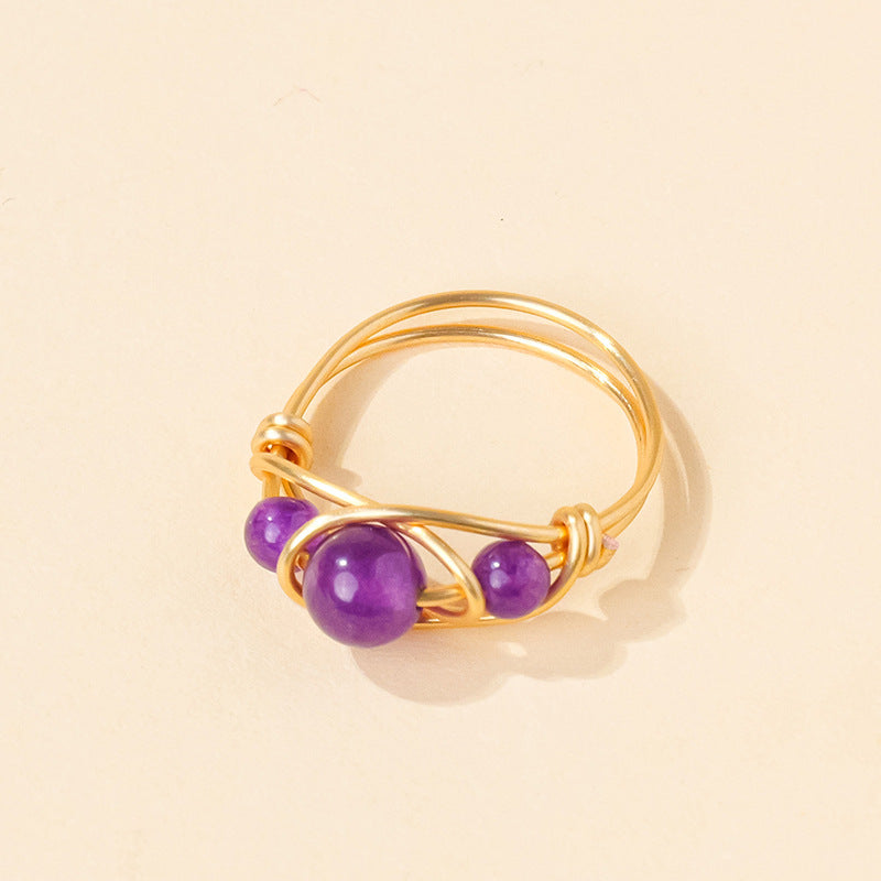 APENG Natural crystal gemstone round beads hand-wound ring