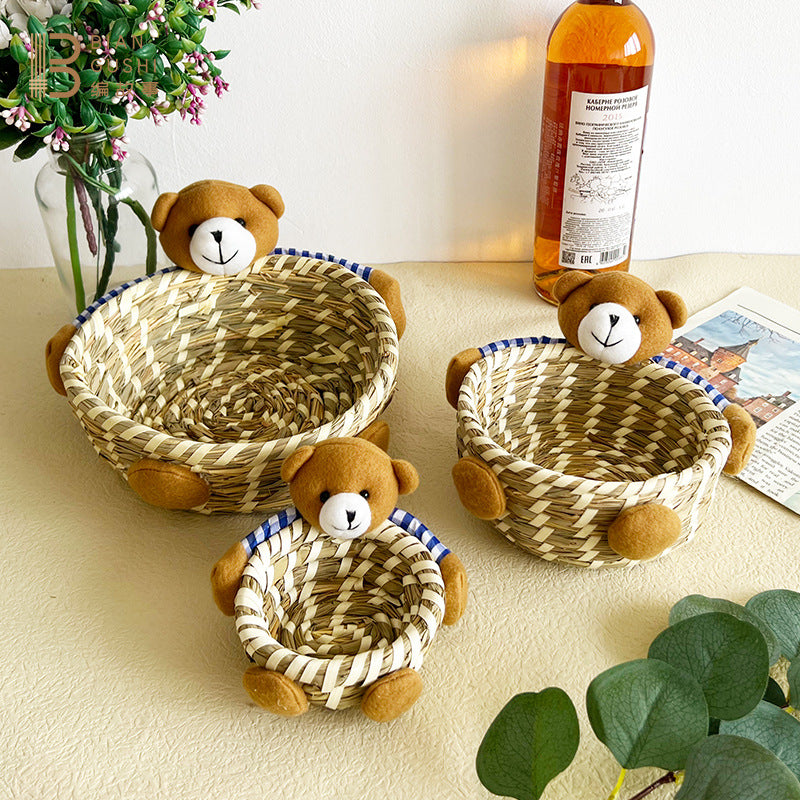 BGS Pastoral style thatched hand-woven bear storage basket，2 packs