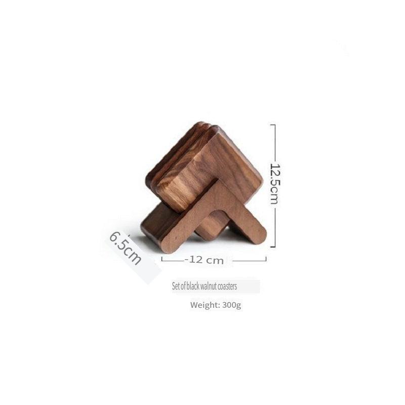 XMT Square black walnut, beech solid wood teacup cushion, 4-piece set with tripod
