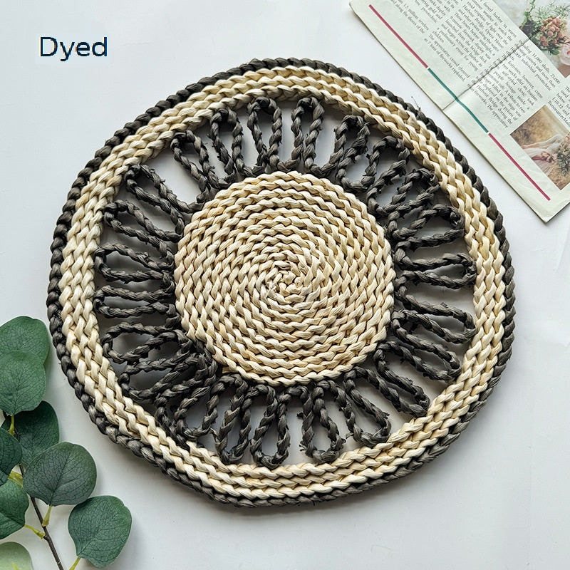 BGS corn fur woven placemat, creative flower-shaped woven heat insulation pad, diameter 9.8/11.8/13/15 inches, 9 styles