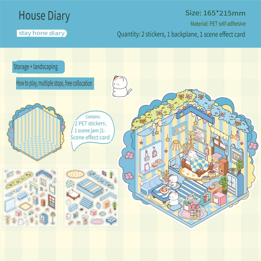 RetroStory Cartoon 3d three-dimensional large-size scene stickers, diy children's handmade decoration creative hand account landscaping stickers