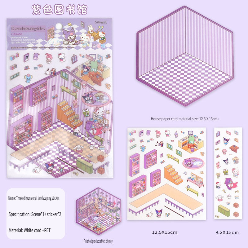 ERANC Three-dimensional cartoon  miniature scene stickers, collage landscaping stickers, hand account materials, diy stickers