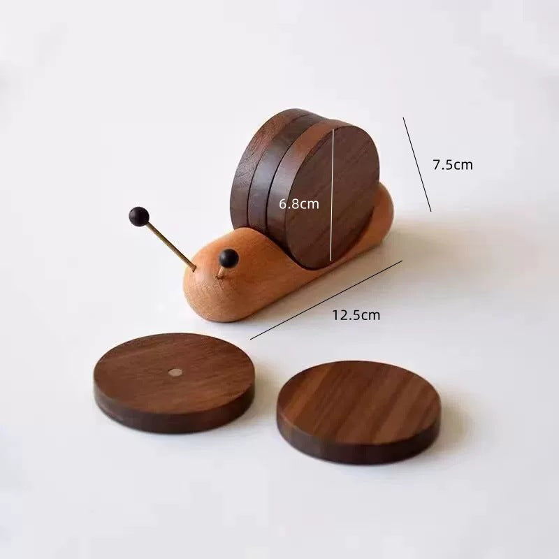 MYZD Black walnut/beech wood cartoon snail creative tea coasters, 5 pieces
