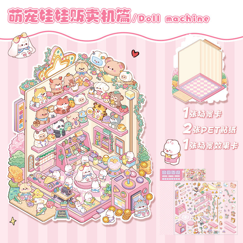 ERANC Three-layer 3D three-dimensional scene beautification stickers, large and miniature scene hand account stickers, a variety of styles