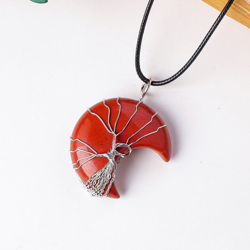 RYS Natural crystal rough stone moon pendant necklace