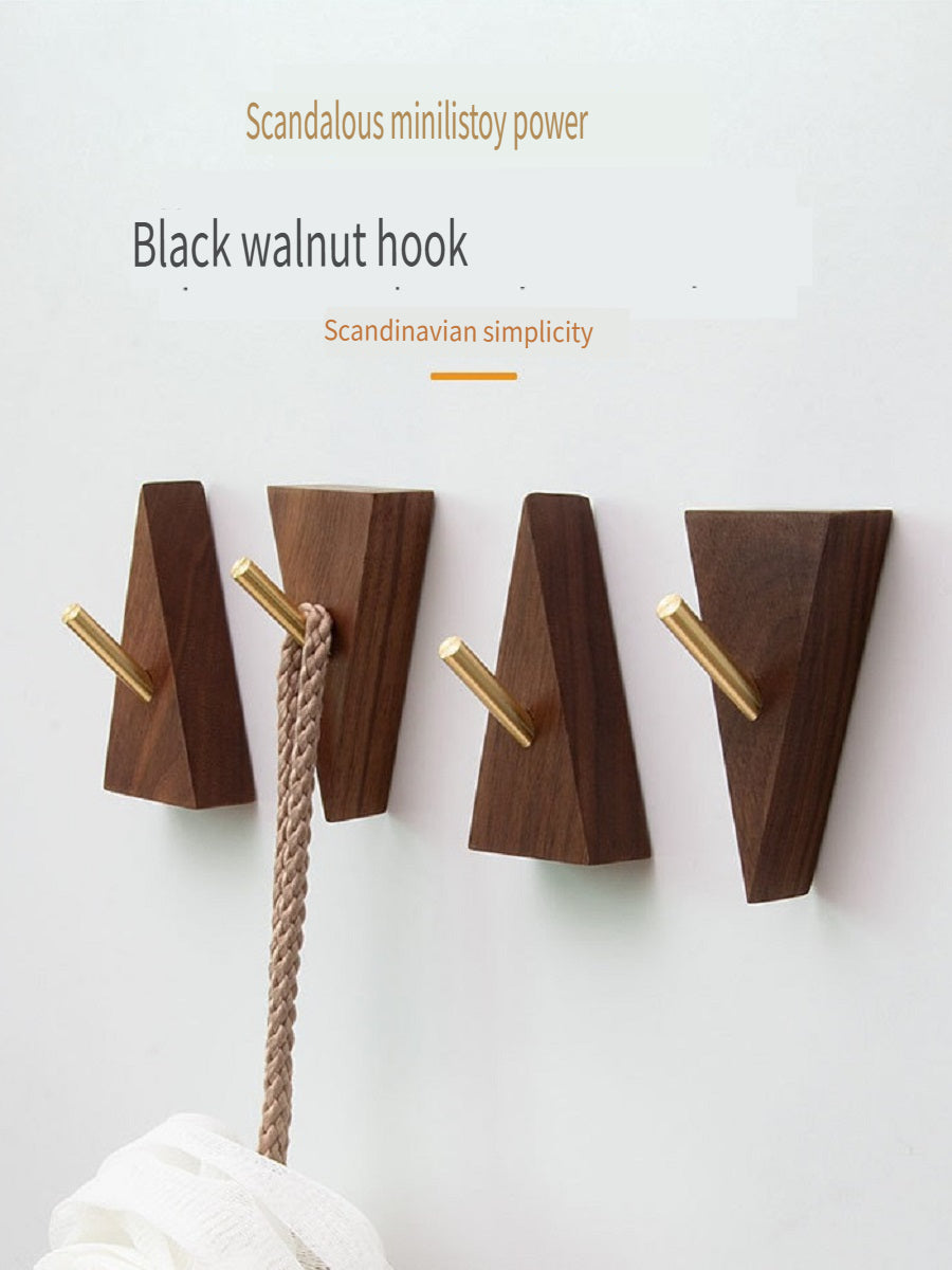 XMT Scandinavian-style solid wood hook, two installation methods, made of black walnut, beech brass, handmade