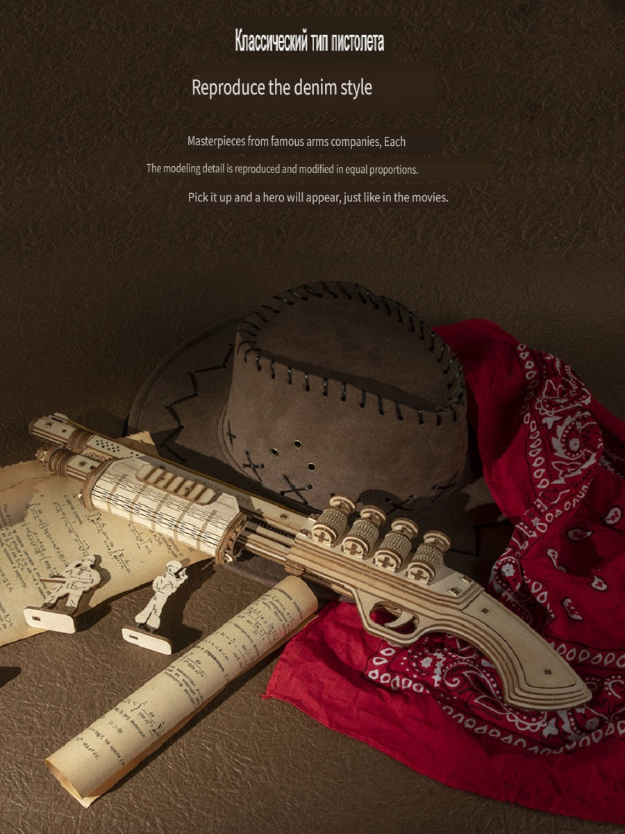 Rokr revolver Smith M60/Remington shotgun M870, made of wooden parts, can be used for shooting, handmade weapon model