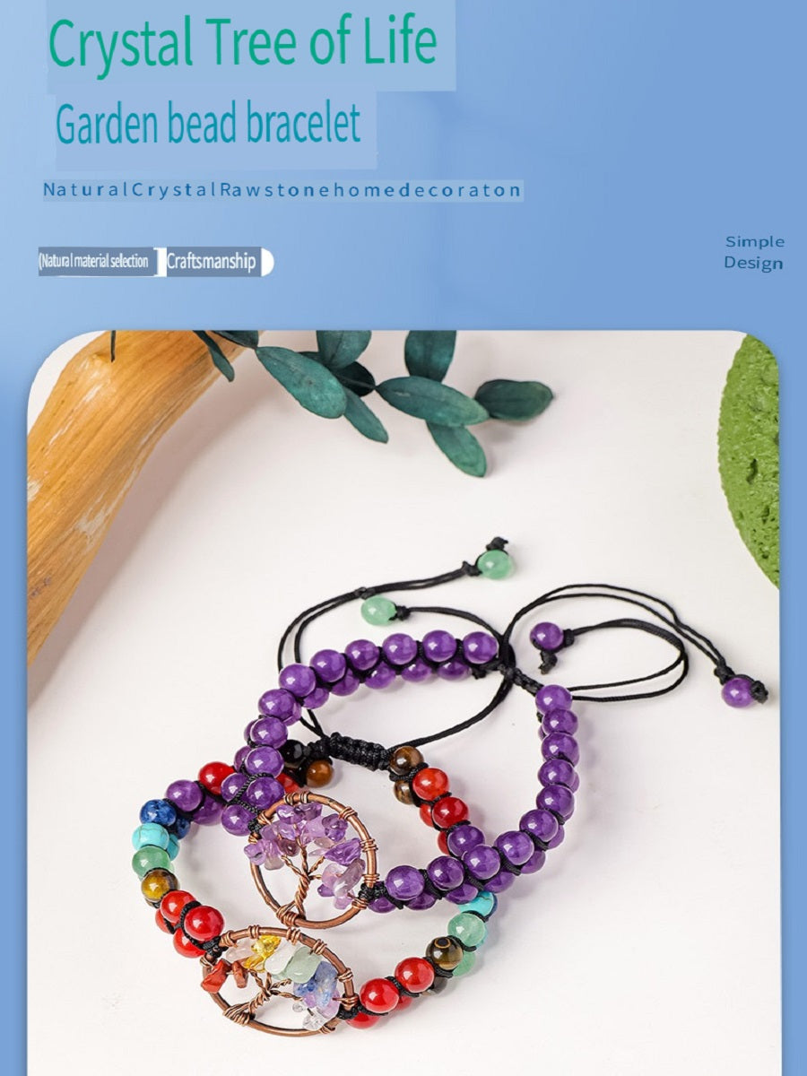 RYS Natural crystal gravel Tree of Life round bead bracelet, double-layer braided crystal bracelet