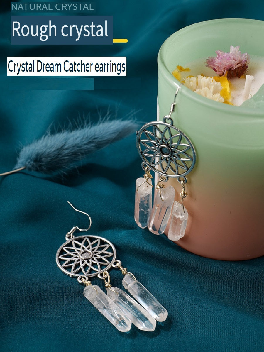 APENG Natural white crystal single crystal dream catcher earrings, crystal energy stone