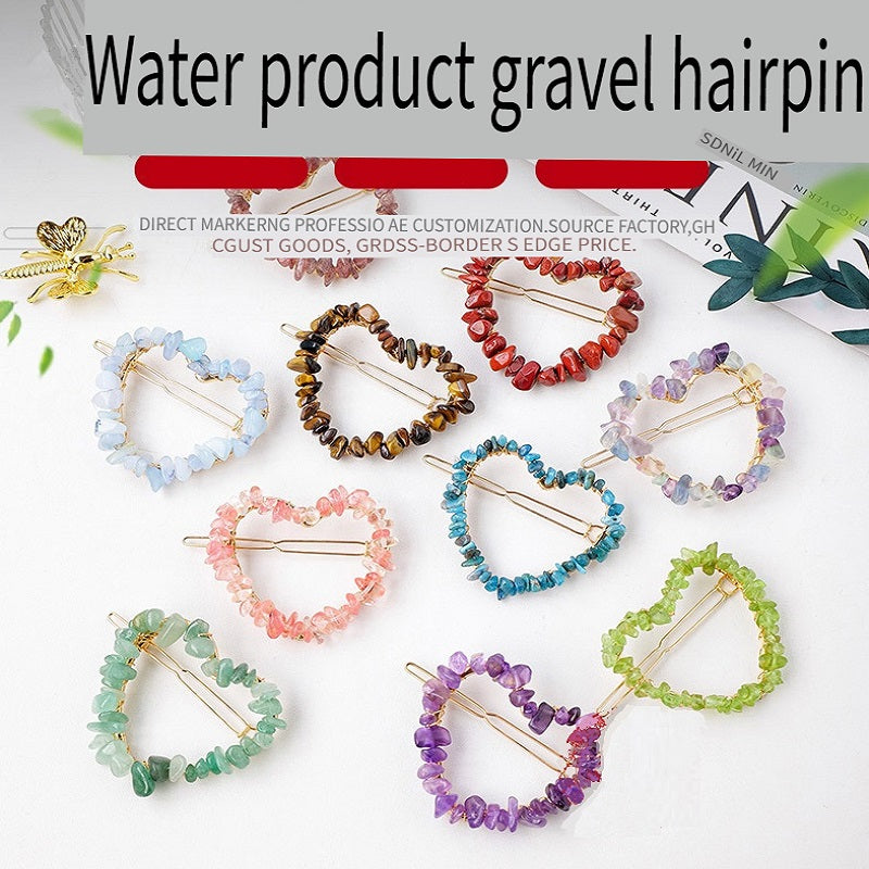 RYS Natural crystal gravel love hairpin, handmade diy winding one-word clip hair accessories