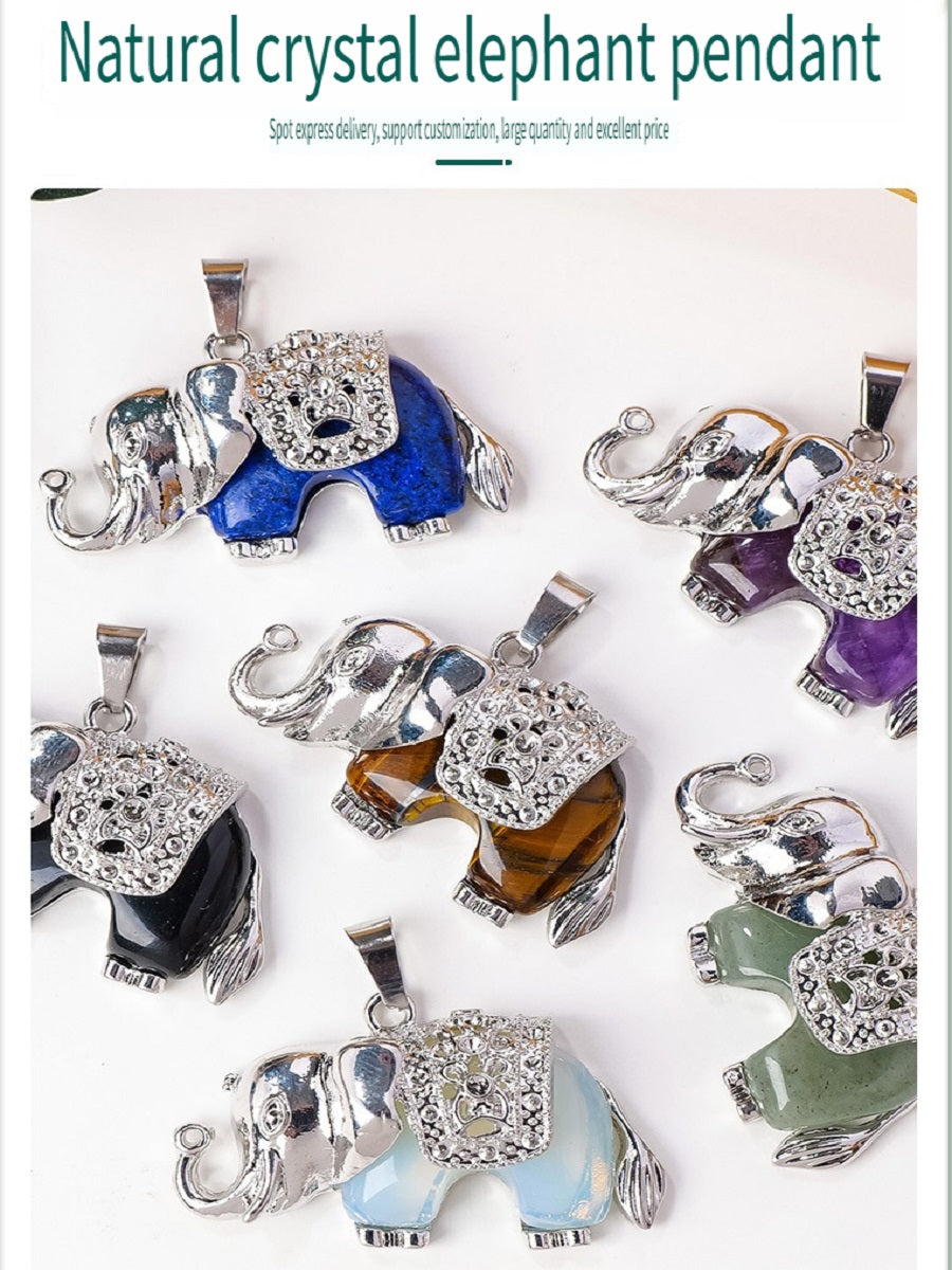 RYS Necklace with a pendant in the form of a baby elephant made of natural crystal and rough stone