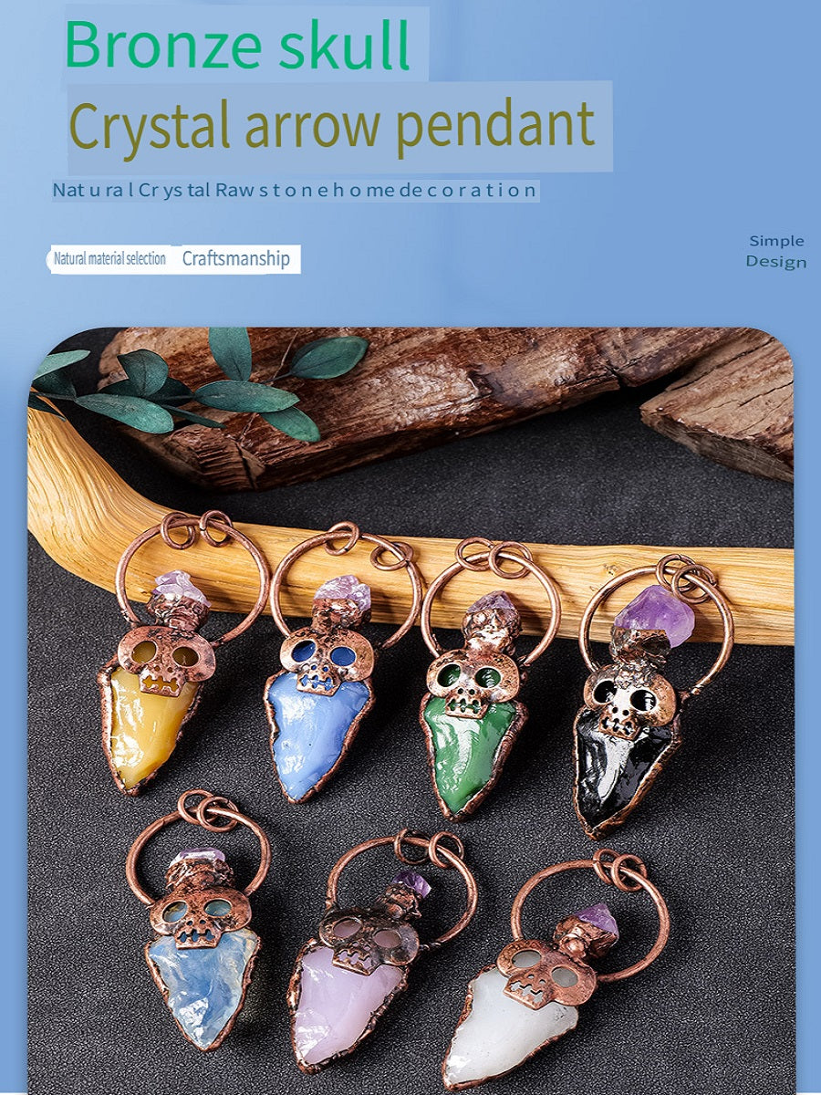 RYS European and American retro copper skull crystal arrow pendant necklace, punk style