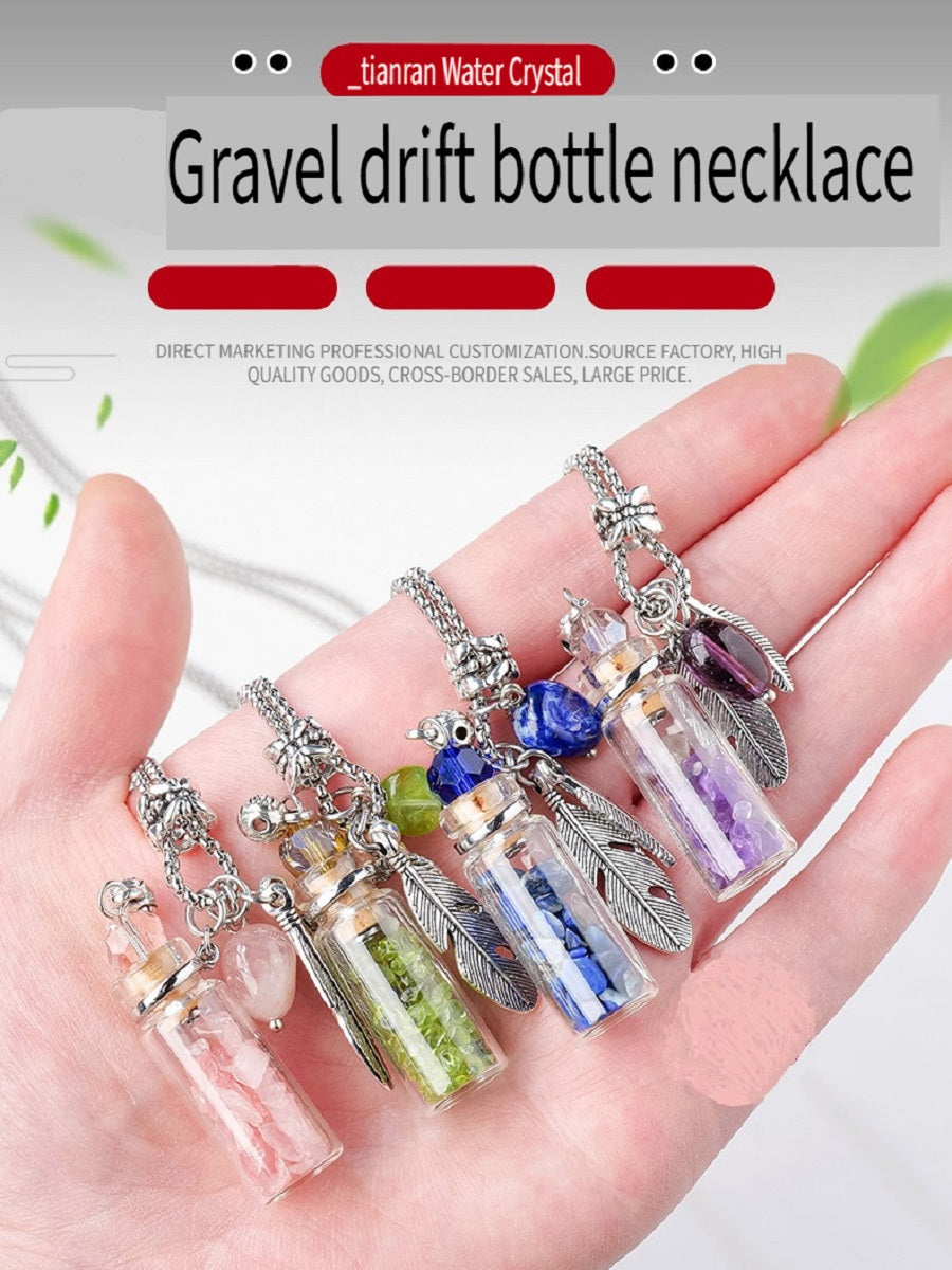 RYS Natural crystal gemstone gravel aromatherapy essential oil bottle pendant, wishing bottle necklace