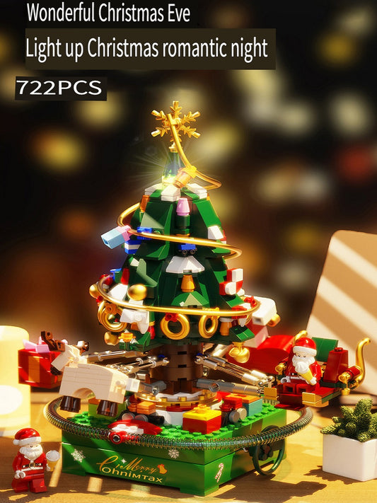 Sembo Crystal Christmas tree with light and music box, handmade toys made of small particles, Christmas toys made of building blocks, gifts