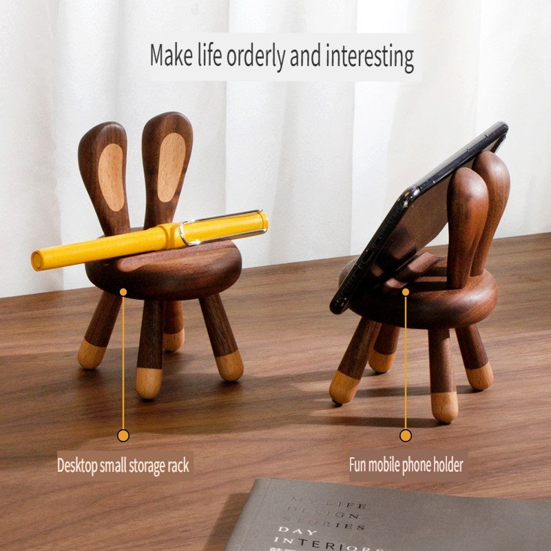 MYZD Black walnut mobile phone holder, creative wooden chair shape
