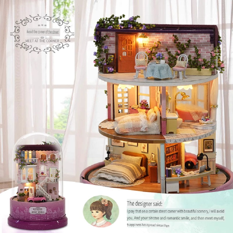 CUTE ROOM DIY wooden villa, hand-assembled, rotatable, playing music, assembling model toys, gifts for children