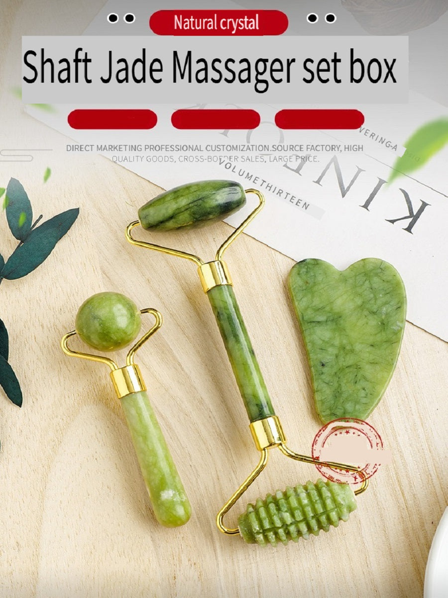 RYS Natural Xiuyu roller massager gift set, orbital facial beauty jade massage stick, Gua sha board