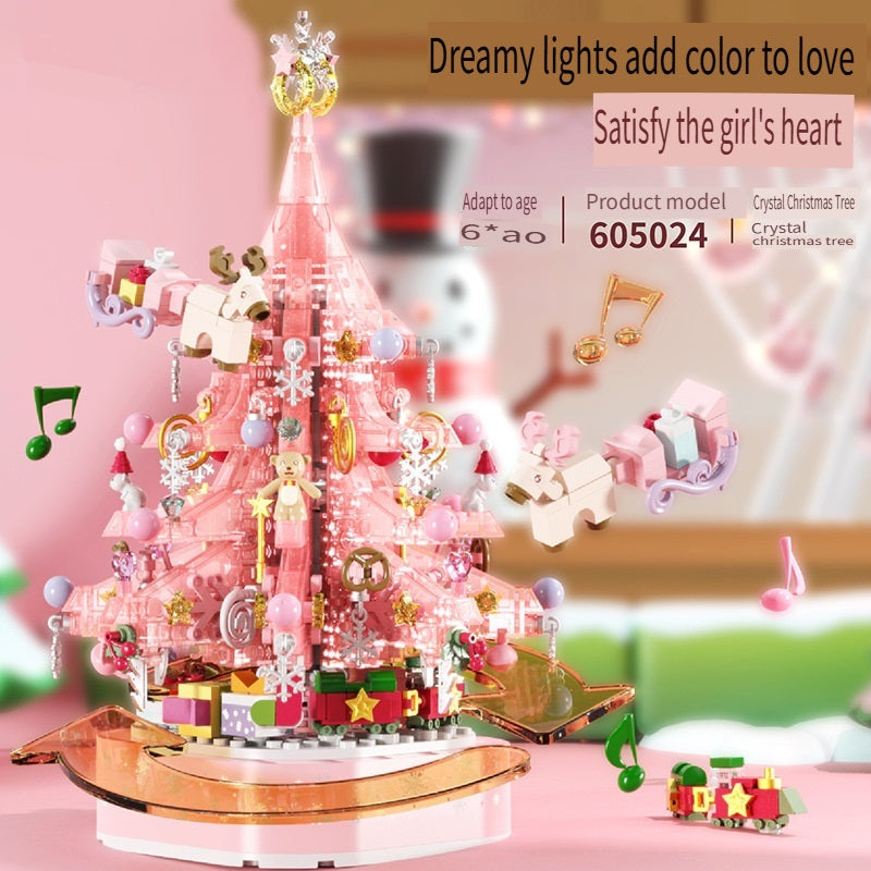 Sembo Crystal Christmas tree with light and music box, handmade toys made of small particles, Christmas toys made of building blocks, gifts