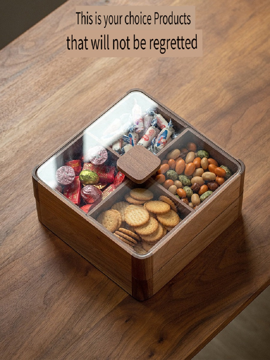 MYZD Black walnut 4-compartment dried fruit box, retro, simple, moisture-proof