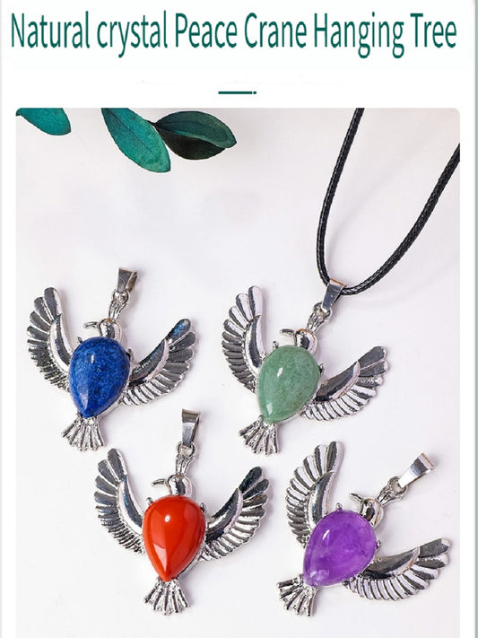 RYS Natural Crystal Gemstone Dove of Peace Pendant Necklace