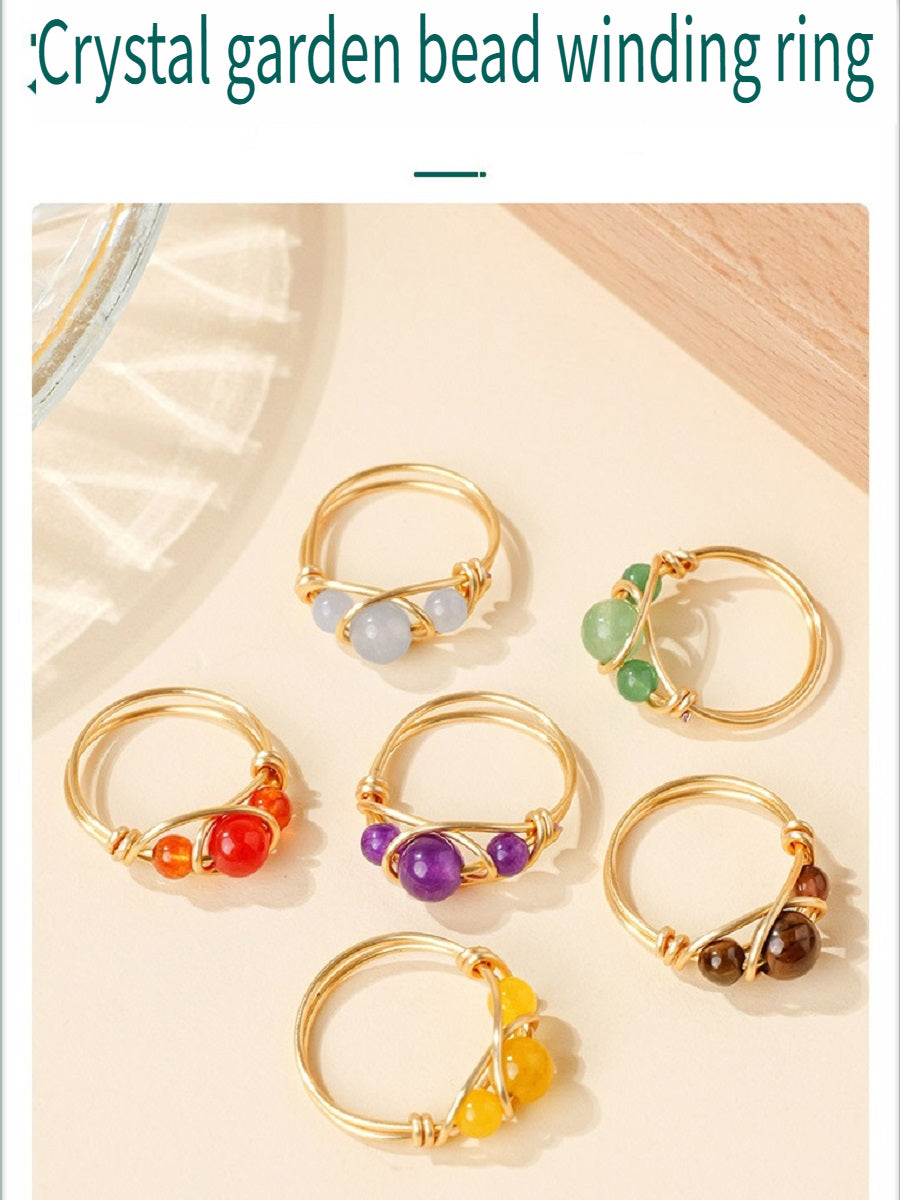 APENG Natural crystal gemstone round beads hand-wound ring
