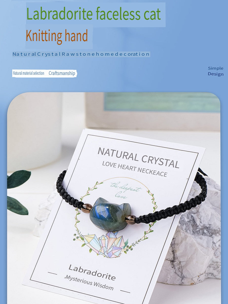 RYS Natural labradorite faceless cat hand-woven bracelet, simple and stylish