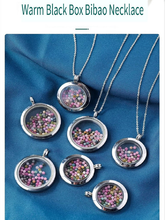 APENG Natural crystal tourmaline Gawu box pendant, personalized ethnic style, the box can be opened, titanium steel pendant necklace