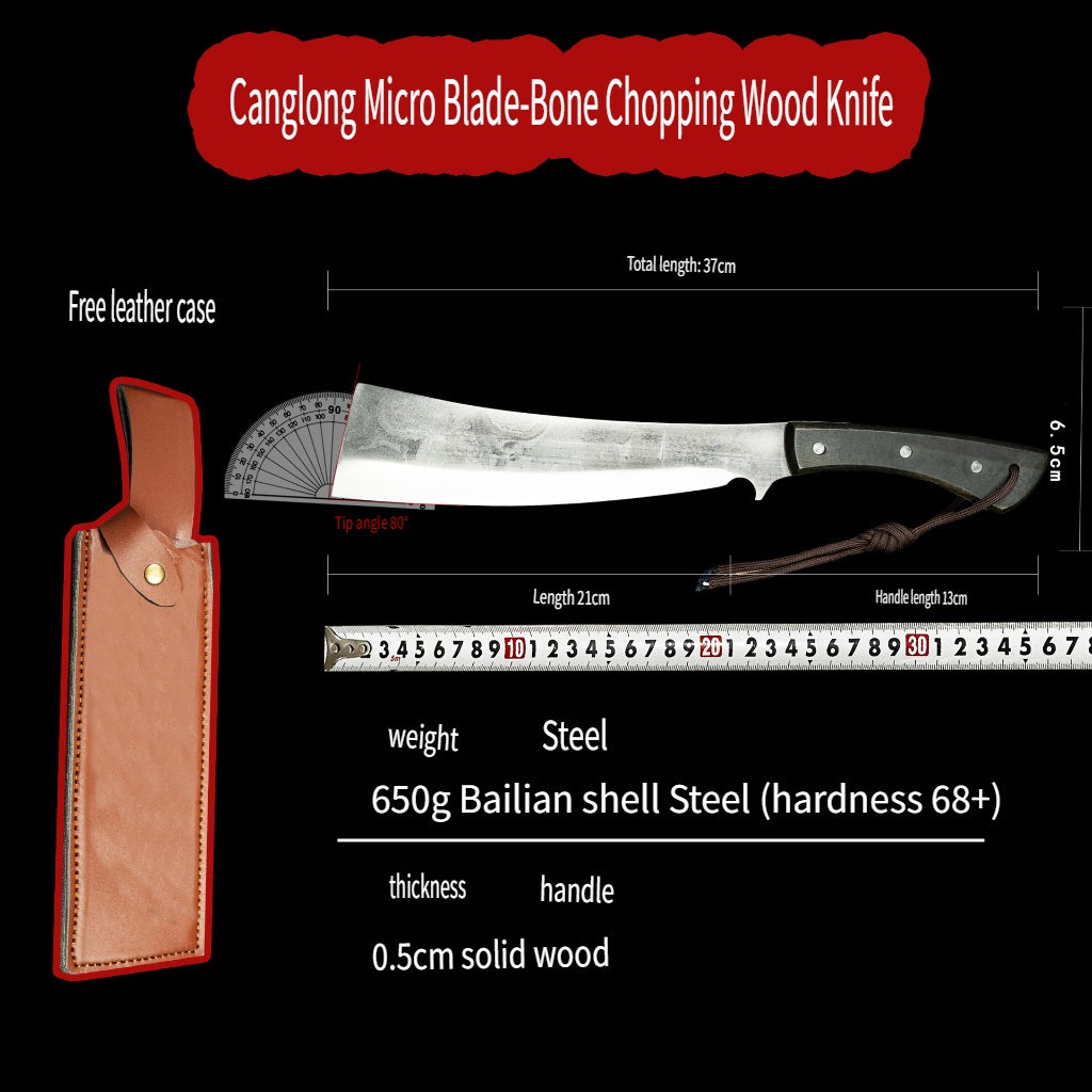 HFD Purely hand-forged outdoor camping machete, bone cutting knife, logging knife, thick bone knife，includes leather case