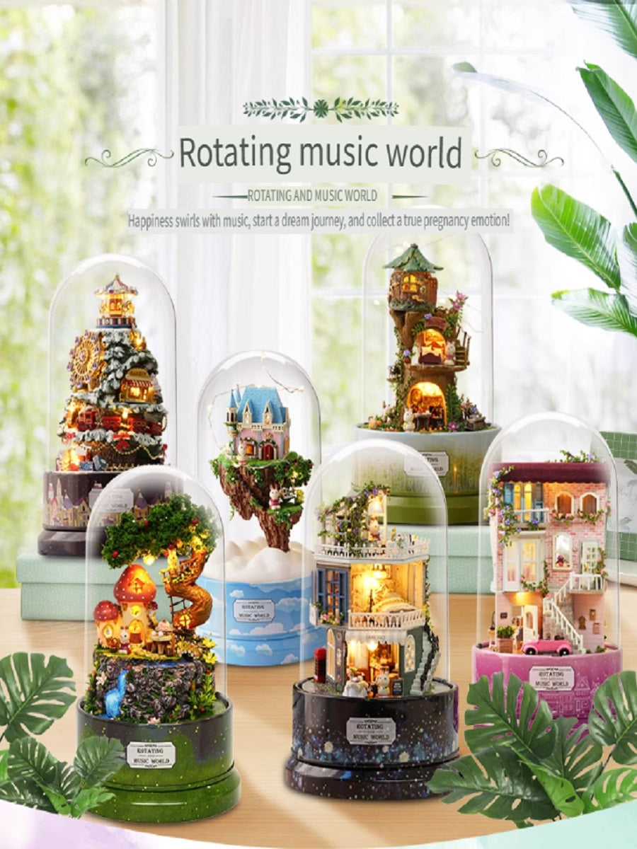 CUTE ROOM DIY wooden villa, hand-assembled, rotatable, playing music, assembling model toys, gifts for children