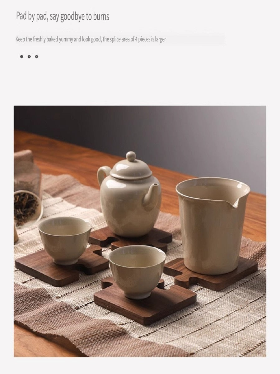 MYZD Natural bamboo Japanese puzzle coasters, 4-piece set