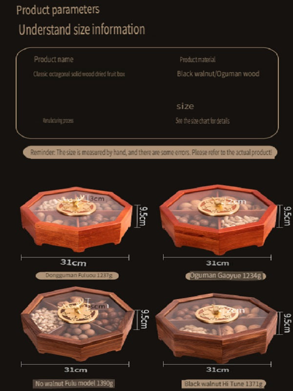MYZD Black Walnut/Okoume Chinese Style Octagonal Dried Fruit Box