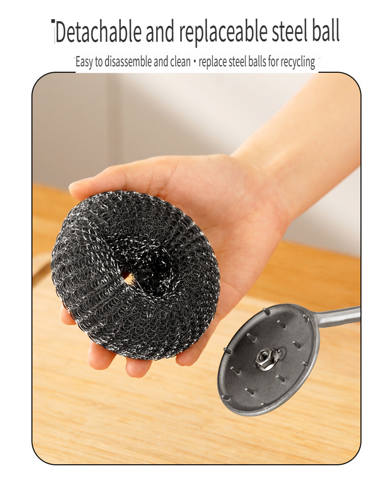 HOMGED Ebony handle 304 stainless steel household kitchen pot brush, removable and replaceable brush