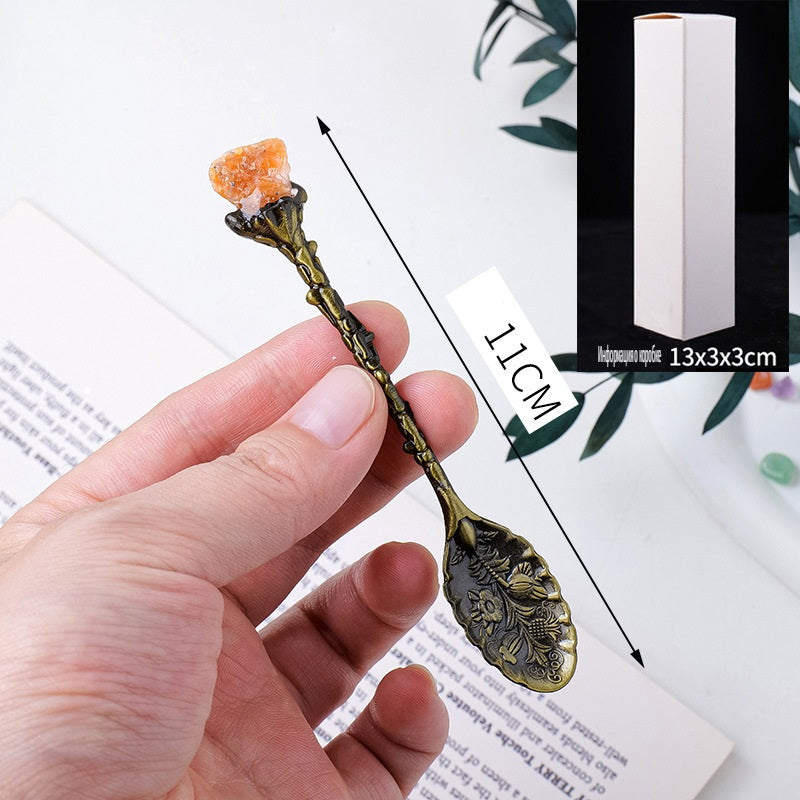 RYS Spoon inlaid with natural crystals, retro carvings, crystal crafts