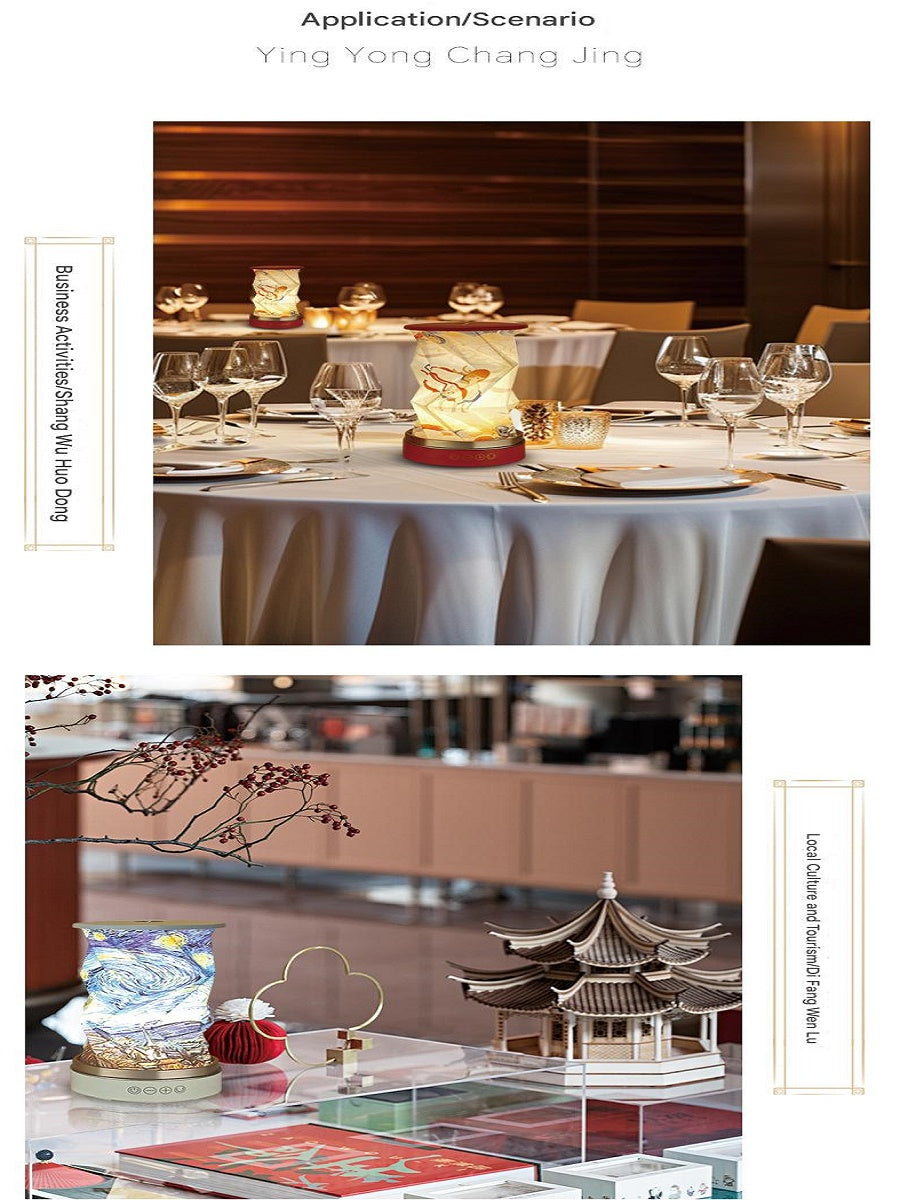 OBB LED folding night light, USB charging, rotating, with Bluetooth speaker, revolving lantern, cultural and creative gift