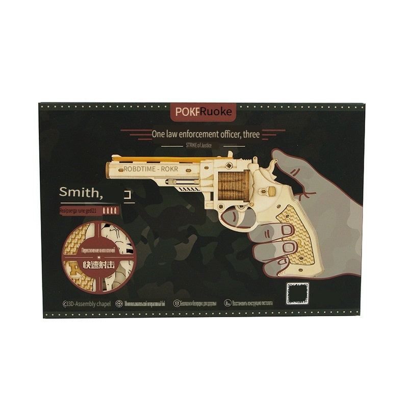 Rokr revolver Smith M60/Remington shotgun M870, made of wooden parts, can be used for shooting, handmade weapon model