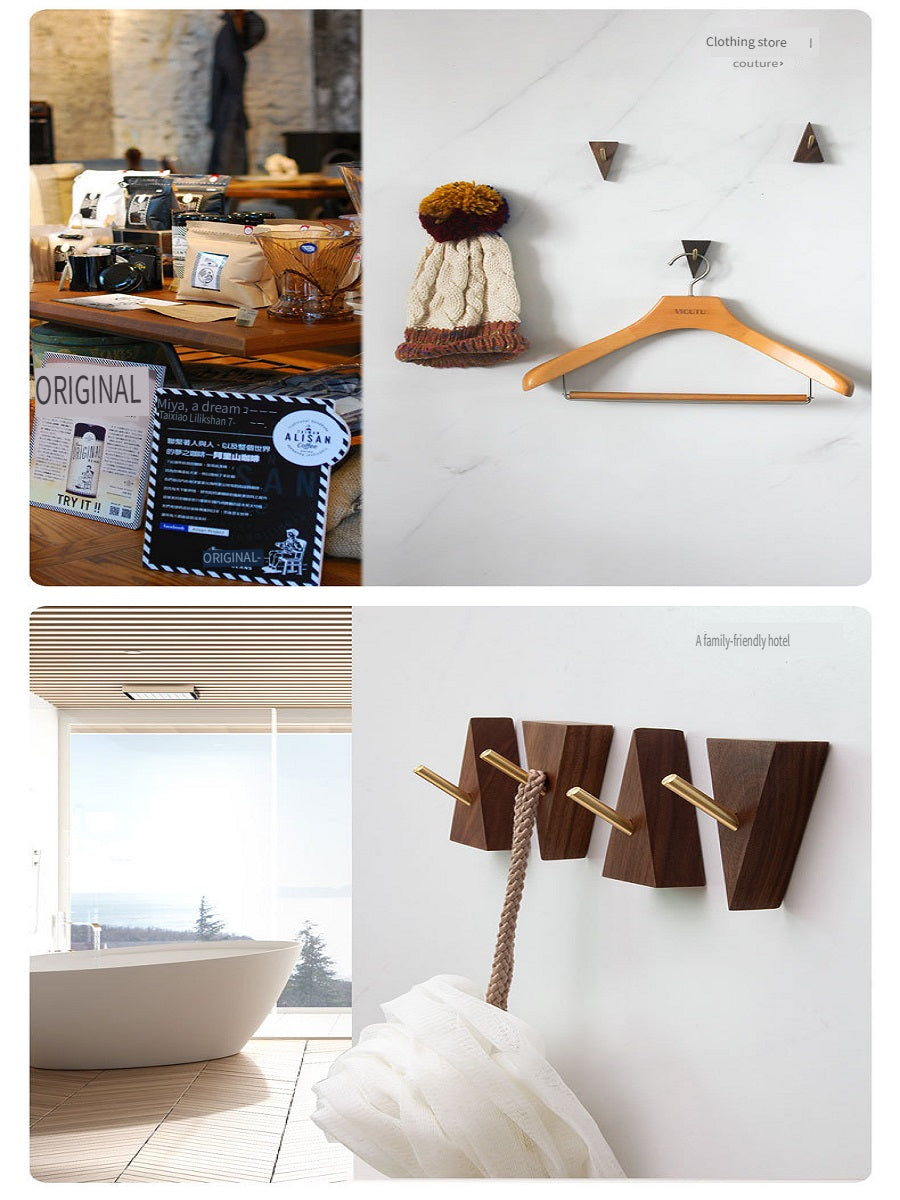 XMT Scandinavian-style solid wood hook, two installation methods, made of black walnut, beech brass, handmade