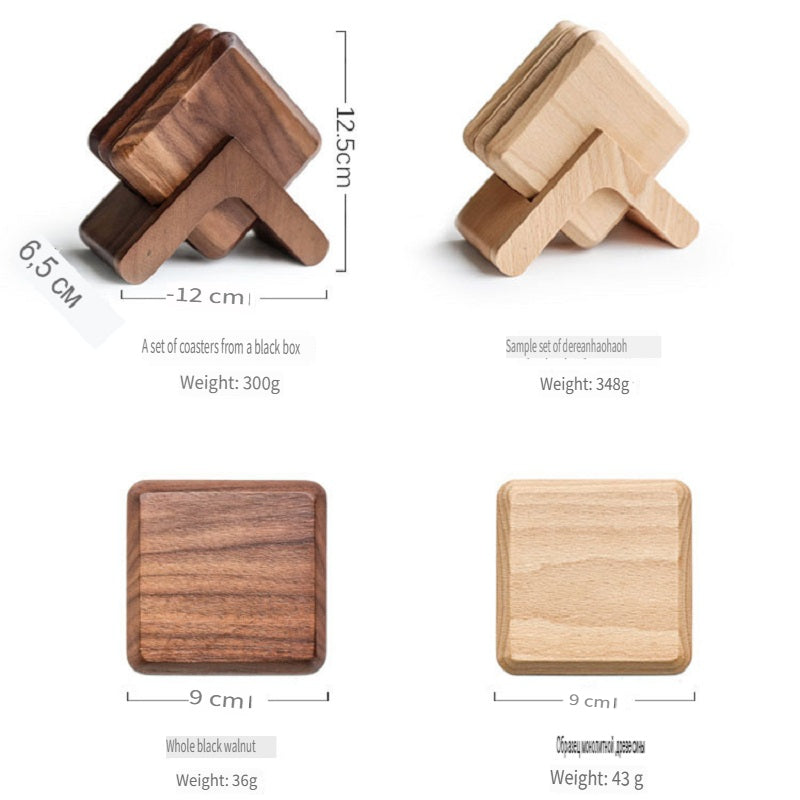 XMT Square black walnut, beech solid wood teacup cushion, 4-piece set with tripod
