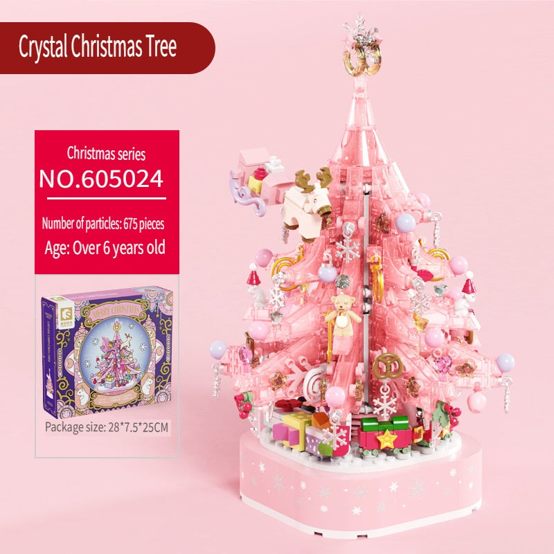 Sembo Crystal Christmas tree with light and music box, handmade toys made of small particles, Christmas toys made of building blocks, gifts