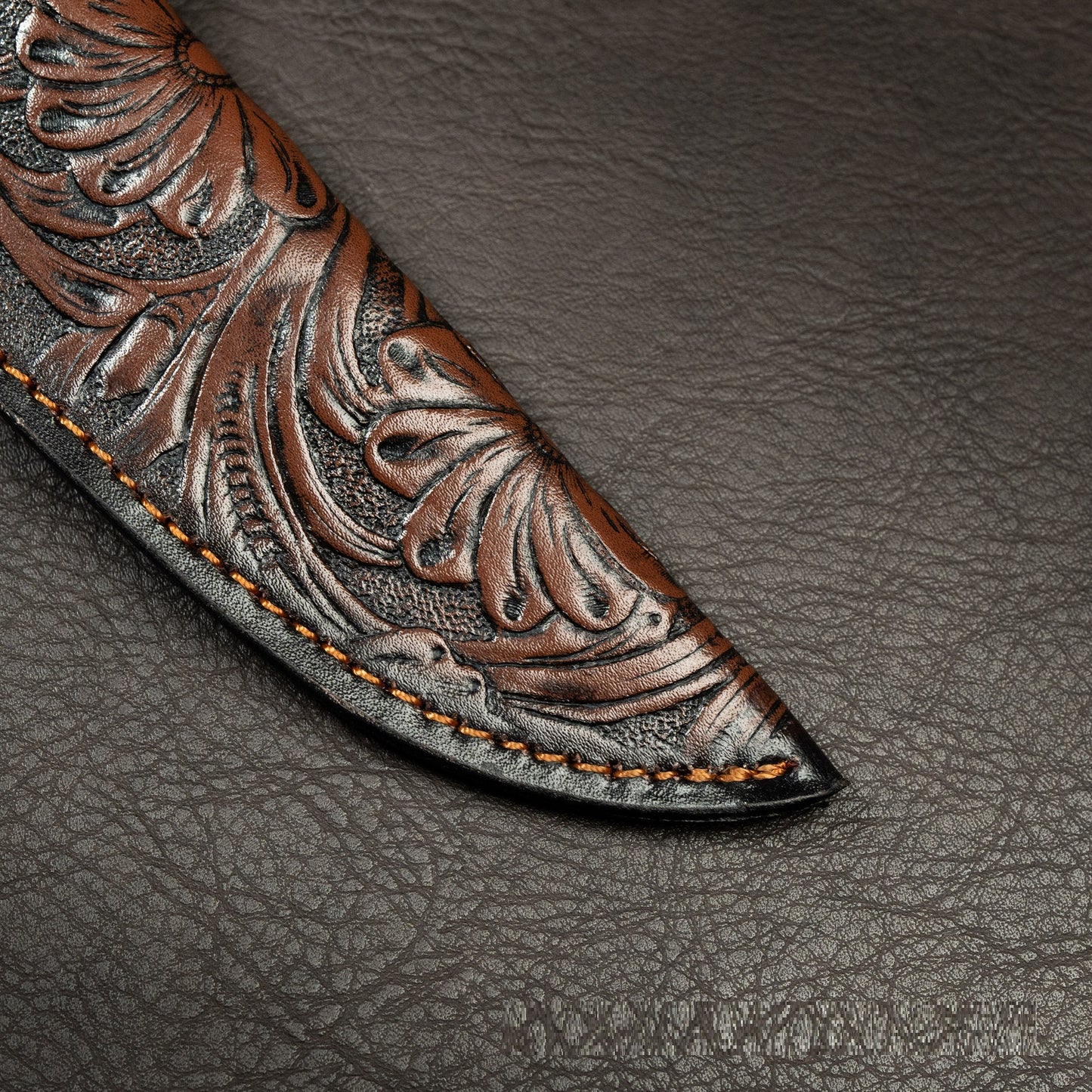 HFD Damascus steel fruit knife, hand-forged, fishbone pattern, outdoor high hardness portable knife, with leather case