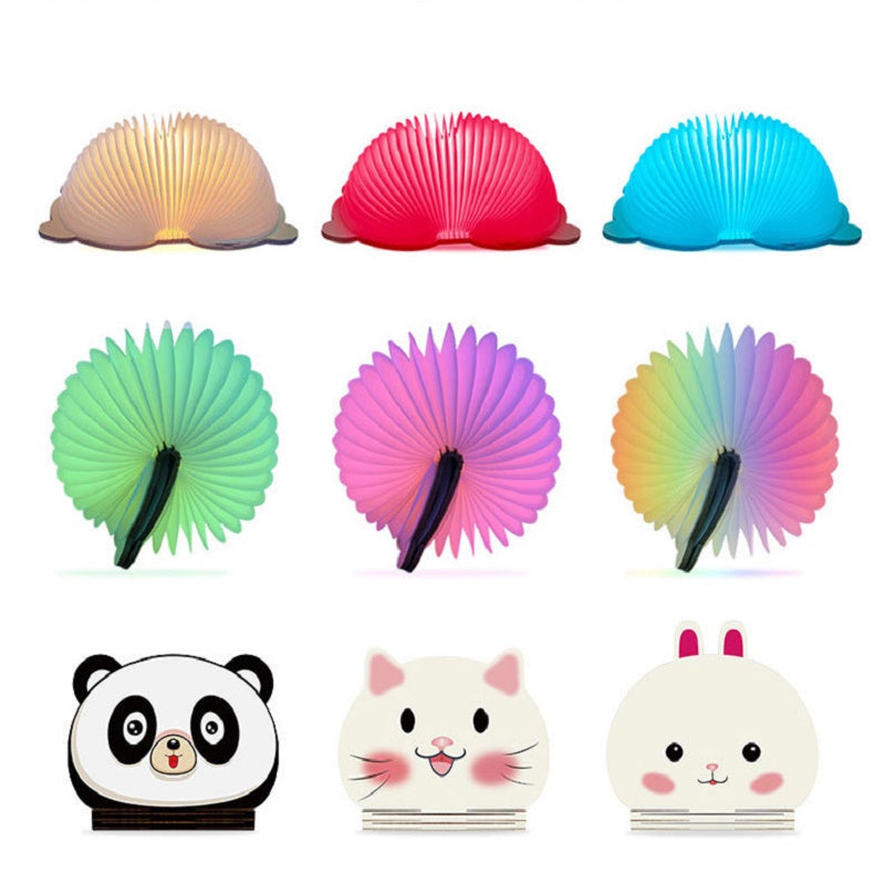 OBB Wooden cartoon folding book lamp, children's cultural and creative gift, colorful LED rechargeable night light