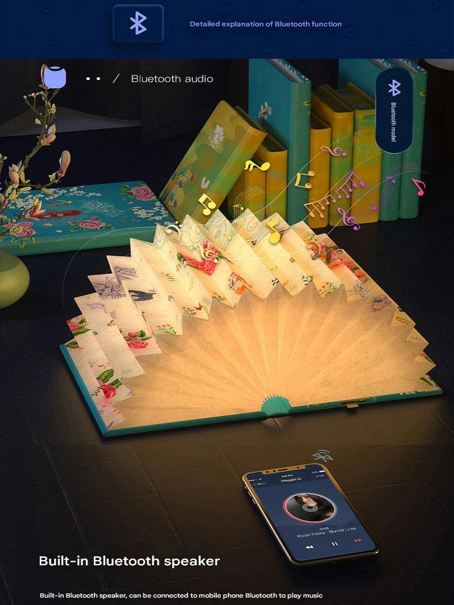 OBB OBB LED Folding Book Light with Bluetooth Speaker, Rechargeable Battery, Voice Control, Phone Control, Timer Function, Medium Size, Gift