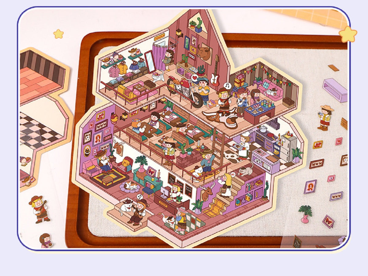 ERANC Three-layer 3D three-dimensional scene beautification stickers, large and miniature scene hand account stickers, a variety of styles